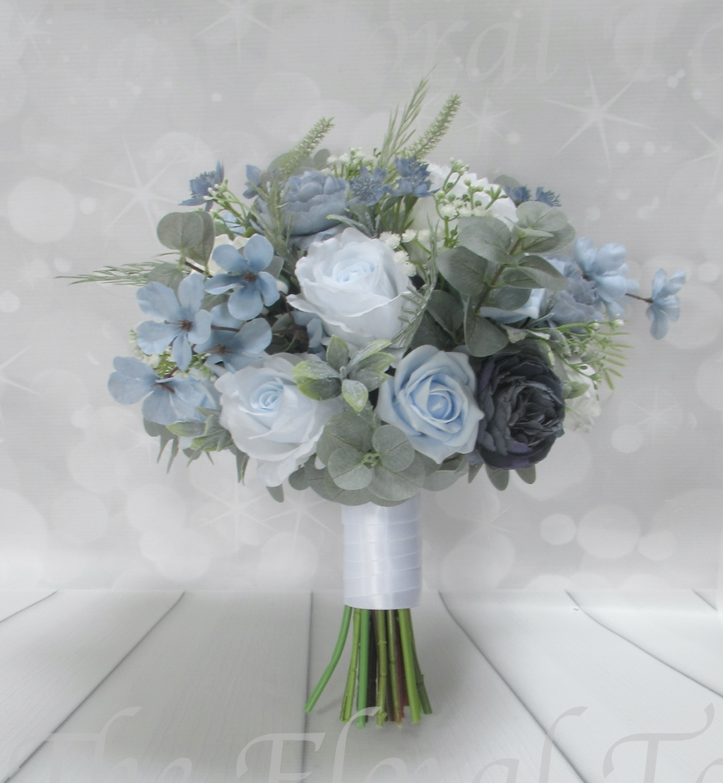 Dusky Blues & white Wedding Flowers, dusky blue brides bouquet